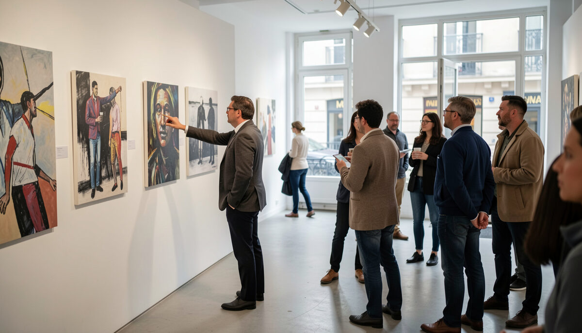 Porte ouverte d une galerie parisienne donnant sur une salle d exposition lumineuse aux murs blancs